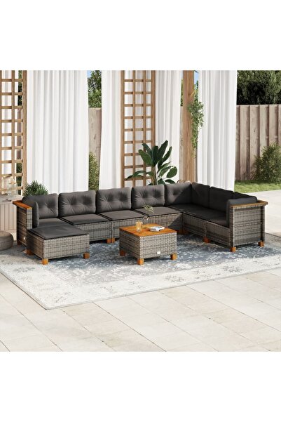 vidaxl Set canapele de gradina, 9 piese, cu perne, gri, poliratan
