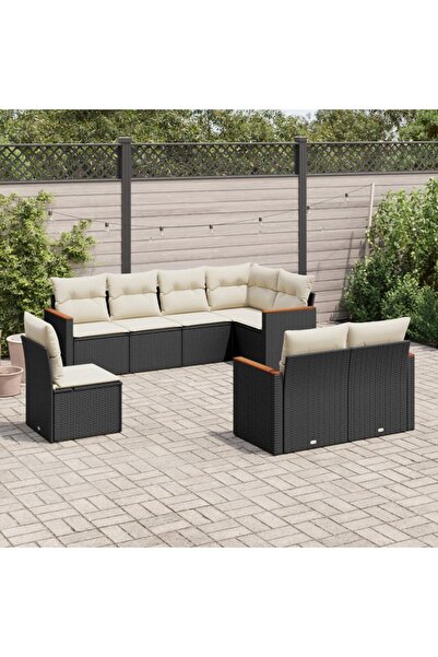vidaxl Set mobilier de gradina cu perne, 8 piese, negru, poliratan