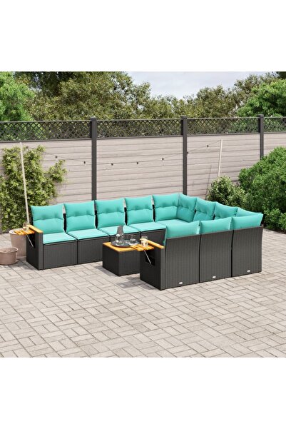 vidaxl Set canapele de gradina cu perne, 11 piese, negru, poliratan