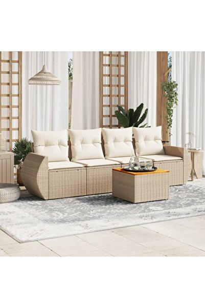 vidaxl Set canapele de gradina cu perne, 5 piese, bej, poliratan