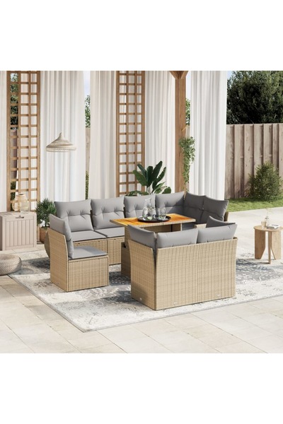 vidaxl Set canapele de gradina, 9 piese, cu perne, bej, poliratan