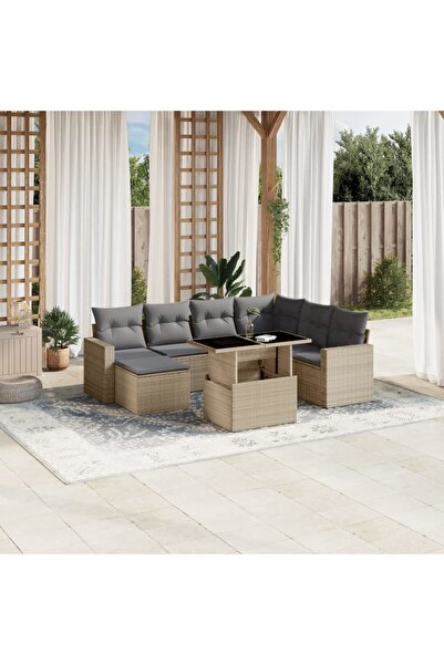 vidaxl Set canapele de gradina, 8 piese, cu perne, bej, poliratan
