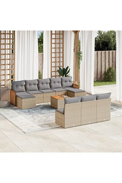 vidaxl Set canapele de gradina cu perne, 11 piese, bej, poliratan