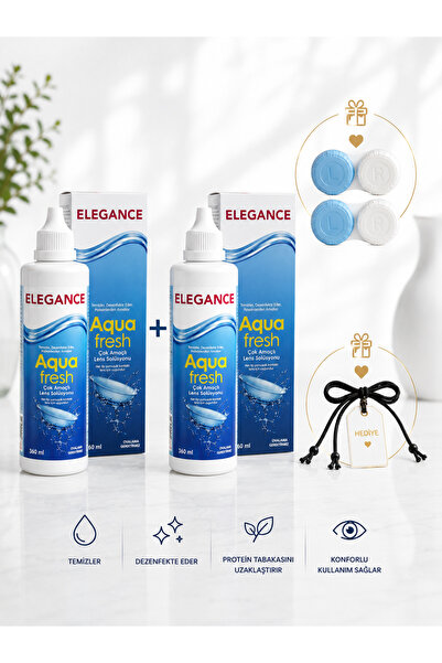Elegance Aqua Fresh Lens Solüsyonu 360 ml İkili Avantaj Paket + Lens Kabı & G...