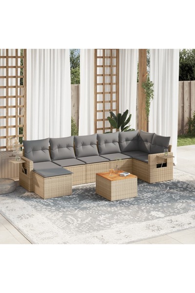 vidaxl Set canapele de gradina, 8 piese, cu perne, bej, poliratan