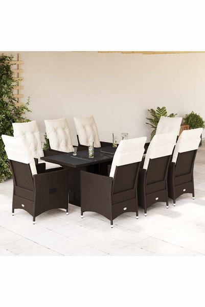 vidaxl Set mobilier de gradina cu perne, 9 piese, maro, poliratan