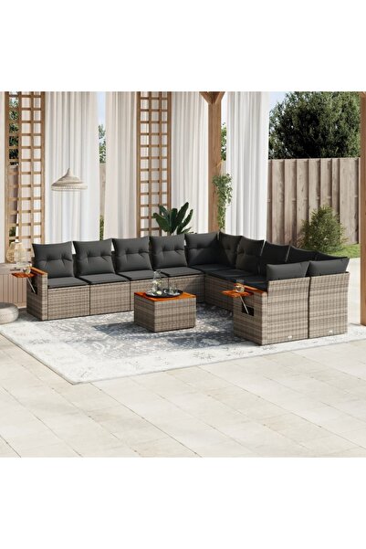 vidaxl Set canapele de gradina cu perne, 11 piese, gri, poliratan