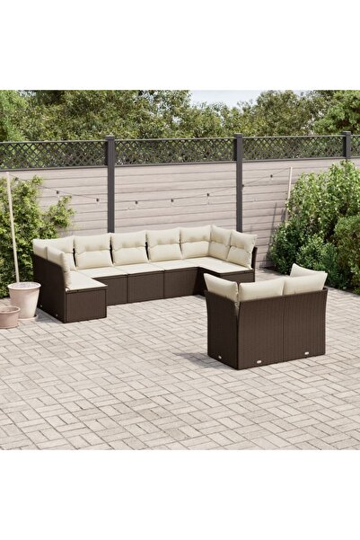 vidaxl Set canapele de gradina cu perne, 9 piese, maro, poliratan