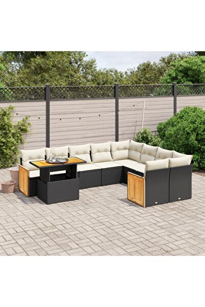 vidaxl Set canapele de gradina cu perne, 10 piese, negru, poliratan