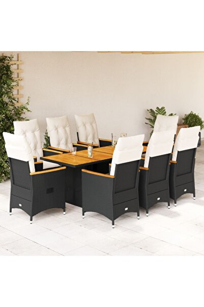vidaxl Set mobilier de gradina cu perne, 9 piese, negru, poliratan