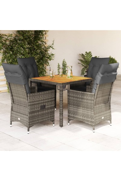 vidaxl Set mobilier de gradina cu perne, 5 piese, gri, poliratan