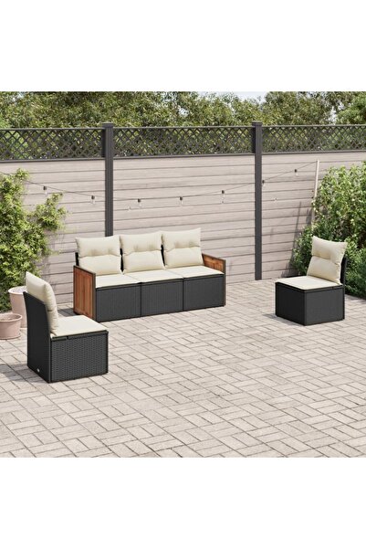 vidaxl Set mobilier de gradina cu perne, 5 piese, negru, poliratan