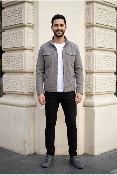 DYNAMO Comfortable Fit Mock Neck Stylish Slim Linen Coat with Front Zipper, Lined Interior, and Flap Pockets