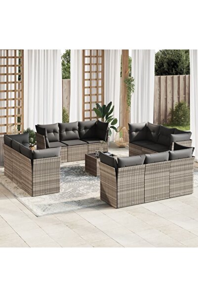 vidaxl Set canapele de gradina cu perne, 13piese gri deschis poliratan