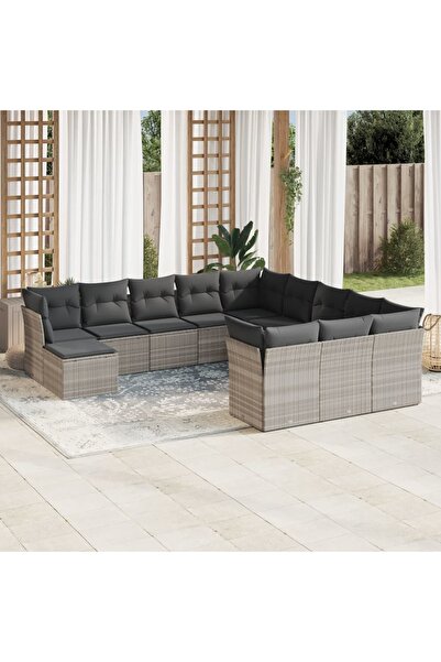 vidaxl Set canapele de gradina cu perne, 12piese gri deschis poliratan