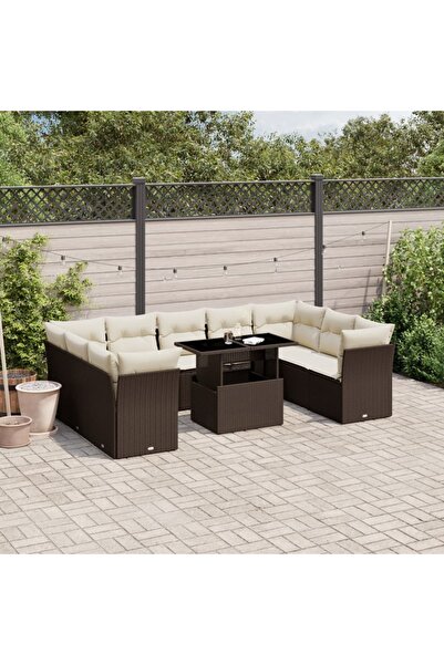 vidaxl Set canapele de gradina cu perne, 10 piese, maro, poliratan