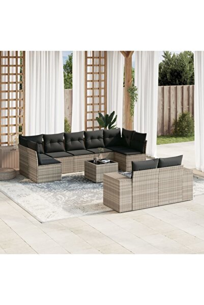 vidaxl Set canapele de gradina cu perne 10 piese gri deschis poliratan