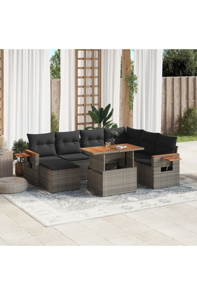 vidaxl Set canapele de gradina cu perne, 8 piese, gri, poliratan