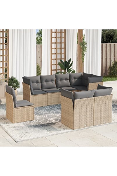 vidaxl Set canapele de gradina, 8 piese, cu perne, bej, poliratan
