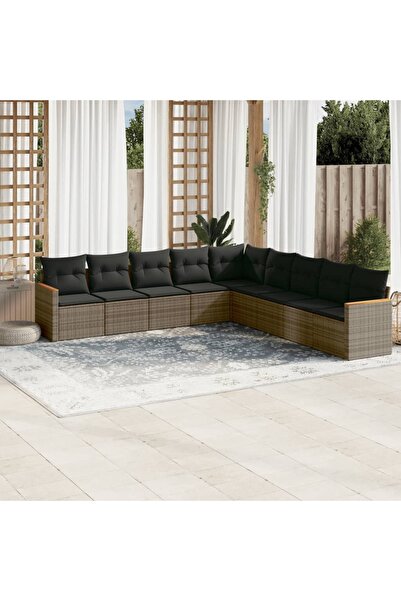 vidaxl Set canapele de gradina, 9 piese, cu perne, gri, poliratan