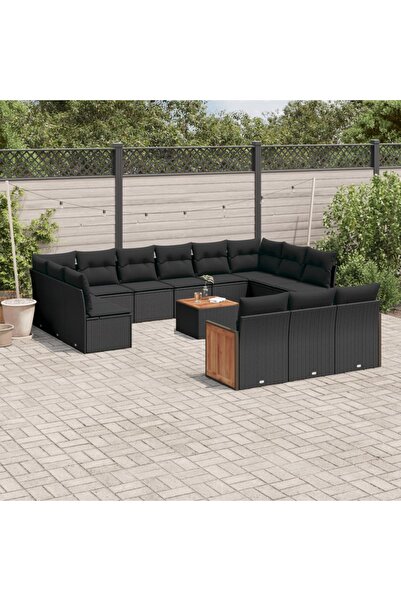 vidaxl Set mobilier de gradina cu perne, 14 piese, negru, poliratan