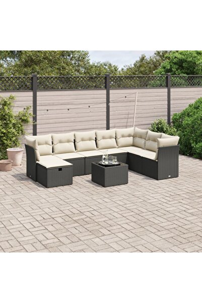 vidaxl Set mobilier de gradina cu perne, 9 piese, negru, poliratan