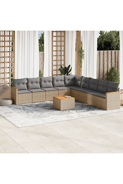 vidaxl Set canapele de gradina cu perne, 10 piese, bej, poliratan