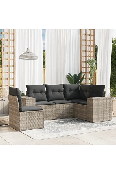 vidaxl Set canapele de gradina cu perne, 5 piese gri deschis poliratan