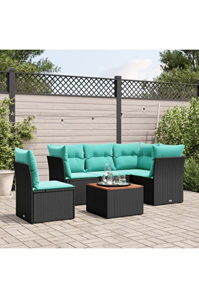 vidaxl Set canapele de gradina cu perne, 6 piese, negru, poliratan
