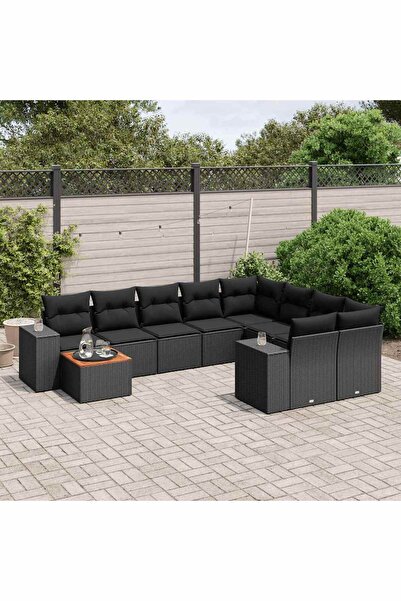 vidaxl Set canapele de gradina cu perne, 10 piese, negru, poliratan