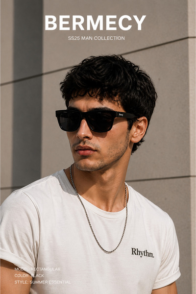 Bermecy Streetline |   Modern Unisex Sunglasses with Black Frame Uv400 Protec...