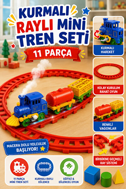 Tamsena Store Kurmalı Raylı Mini Tren Seti 11 Parça Oyuncak Tren Lokomotif Va...
