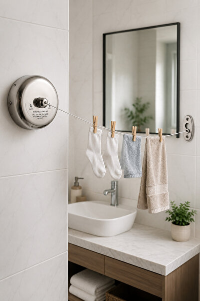 newar Paslanmaz Çelik Geri Çekilebilir Çamaşır İpi Duvara Monte Balkon Banyo ...