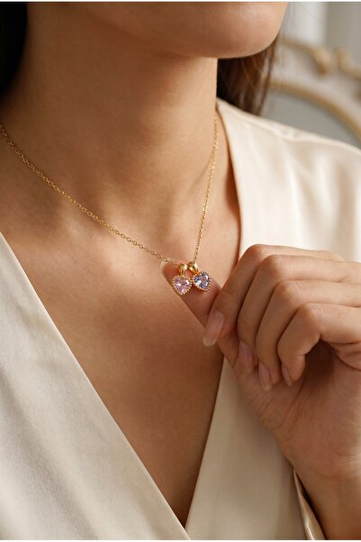 iniaHome Kalp ve Birthstone Kadın Kolye 14 Ayar Altın Kaplama Kişiselleştiril...