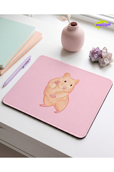 matizya Barış İşareti Yapan Hamster Desenli Kare Mouse Pad Kaymaz Tabanlı Pem...
