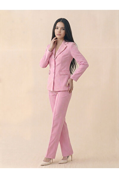 Orvelia Yaka Ve Cep Kristal İşlemeli Tailored Pembe Blazer Ceket Ve Pantolon ...