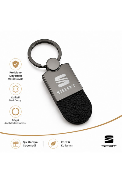 Savek Seat Logo Car Keychain Glossy Metallic, Reversible Logo, 9cm X 2.5cm, G...