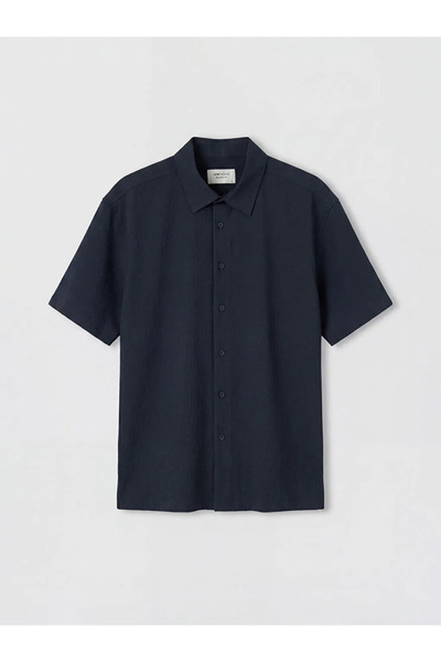 LC Waikiki Navy Blue Regular Fit Men's Textured Shirt