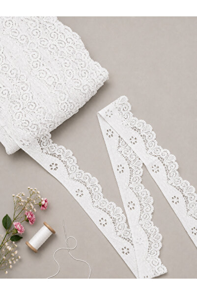 Ak Tuhafiye Lycra Lace 3 cm Width – White – 5 Meters Flexible Lace Fabric