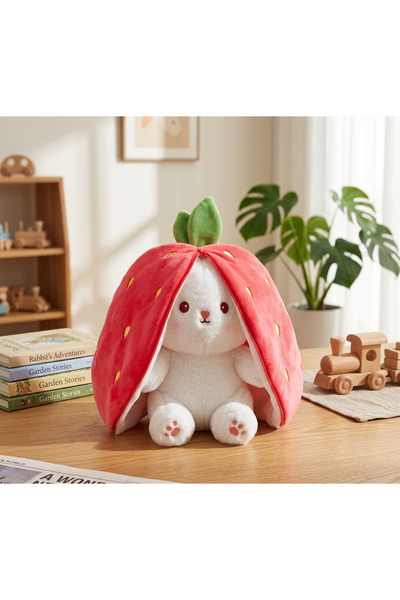 koku bahçesi Sürpriz Çilek Tavşan Peluş Oyuncak - 50 cm Fermuarlı Dönüşen Pel...