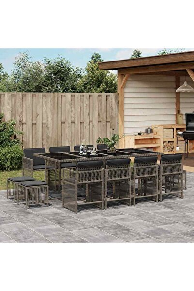 vidaxl Set mobilier de gradina cu perne, 13 piese, gri, poliratan