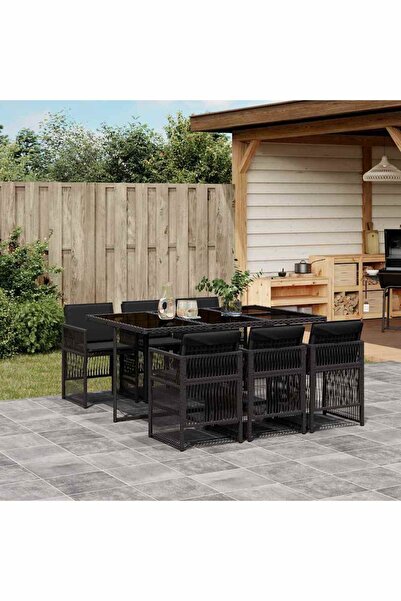 vidaxl Set mobilier de gradina cu perne, 7 piese, negru, poliratan