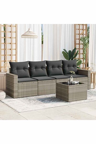 vidaxl Set canapele de gradina cu perne, 5 piese gri deschis poliratan