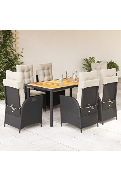 vidaxl Set mobilier de gradina cu perne, 7 piese, negru, poliratan