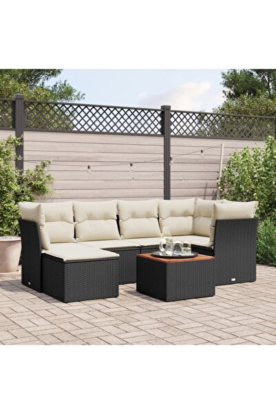 vidaxl Set canapele de gradina cu perne, 7 piese, negru, poliratan