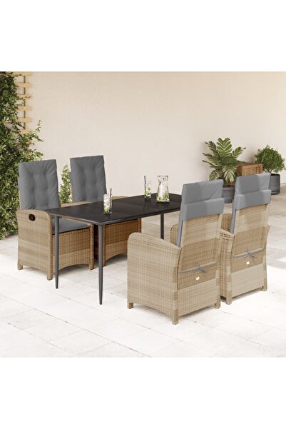 vidaxl 5-piece garden furniture set with cushions, beige, polyrattan