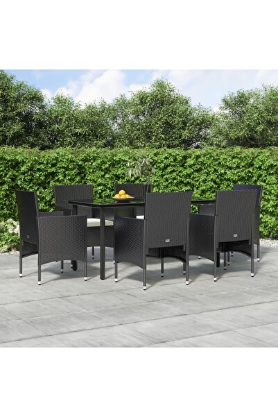 vidaxl 7-piece garden table set with cushions, black