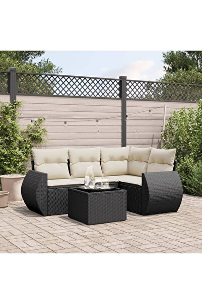 vidaxl Garden furniture set with cushions, 5 pieces, black, polyrattan