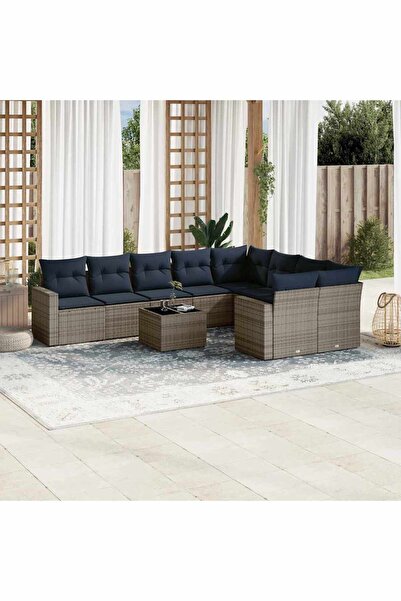 vidaxl Set canapele de gradina cu perne, 10 piese, gri, poliratan