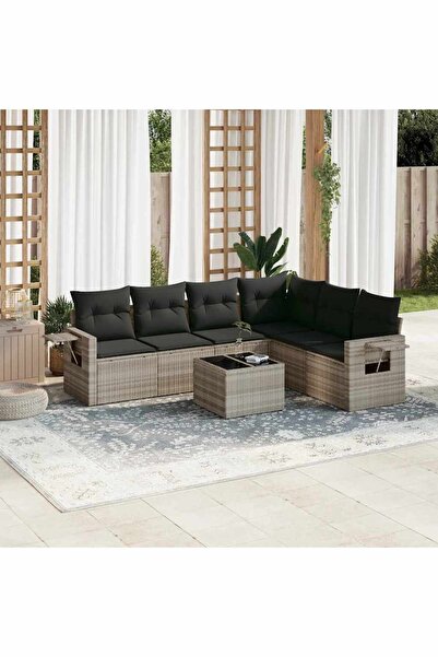 vidaxl Set canapele de gradina cu perne, 7piese gri deschis poliratan